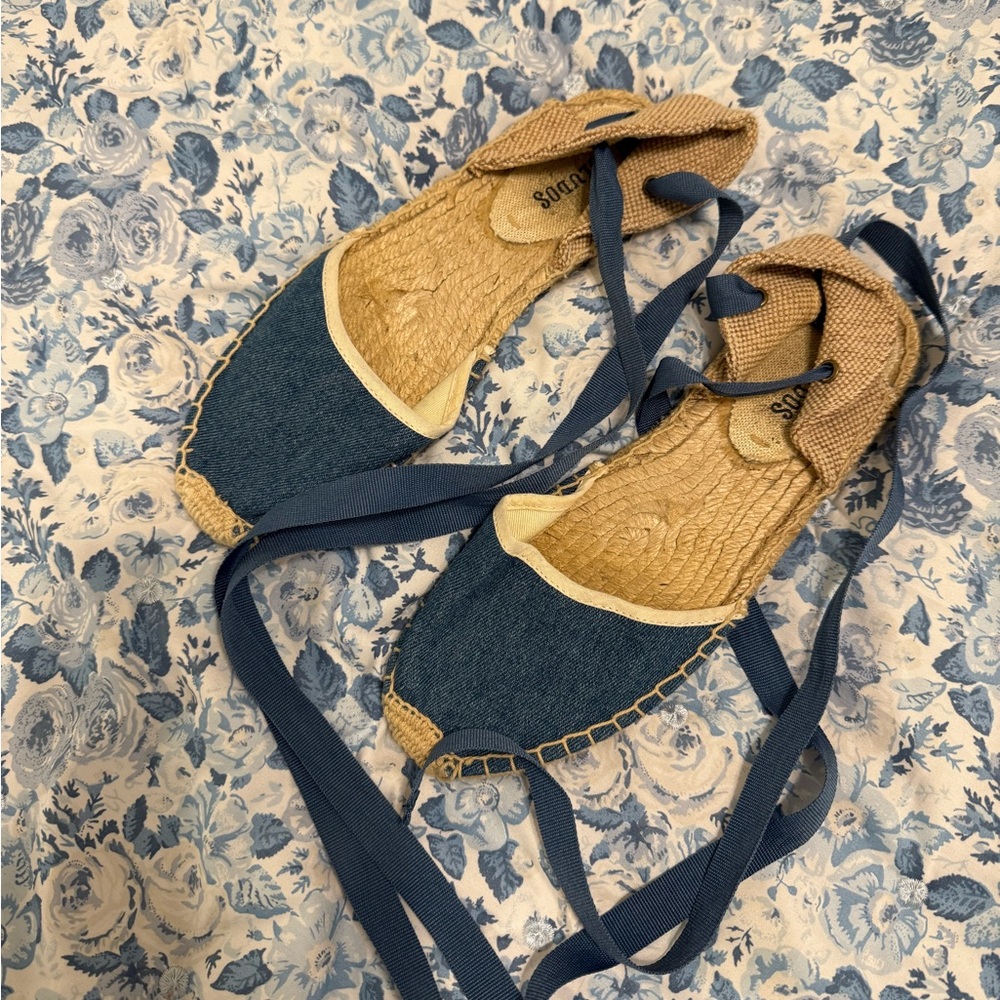 Soludos Blue Jean Espradille Lace Up Sandal Flats